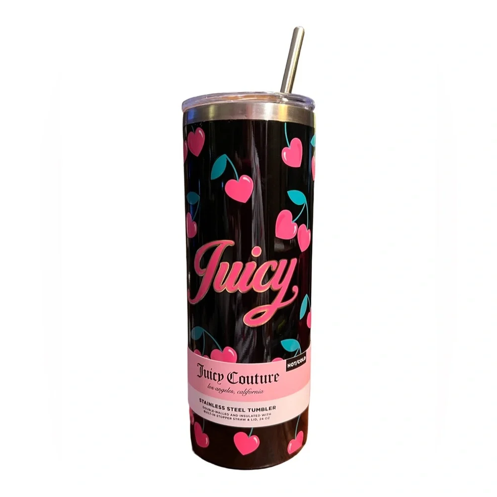 Juicy Couture  NWT Juicy Cherry Heart Tumbler  & Juicy Gold Rhinestone Earrings - Picture 2 of 10